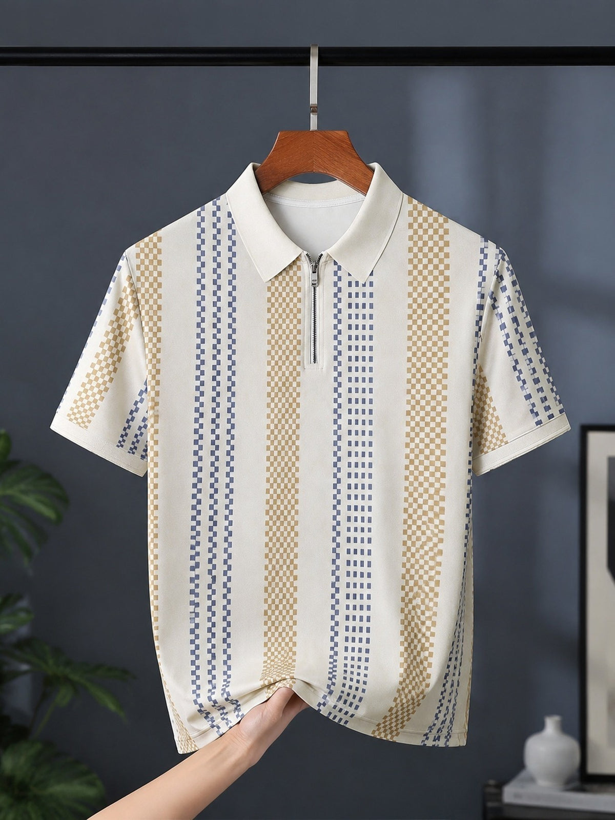Men'S Short Sleeve Zipper Polo Shirt Casual Fashion Digital Print Collar T-Shirt Summer Autumn Outdoor Sports Street Style Top - Mixed colors