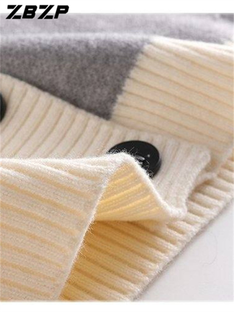 ZBZP Autumn/Winter Knitted 3D V-Neck Solid Color Sweater, Basic Knit Cardigan, Men's Fashion Knitwear Long-Sleeve Outerwear 10719 - Black