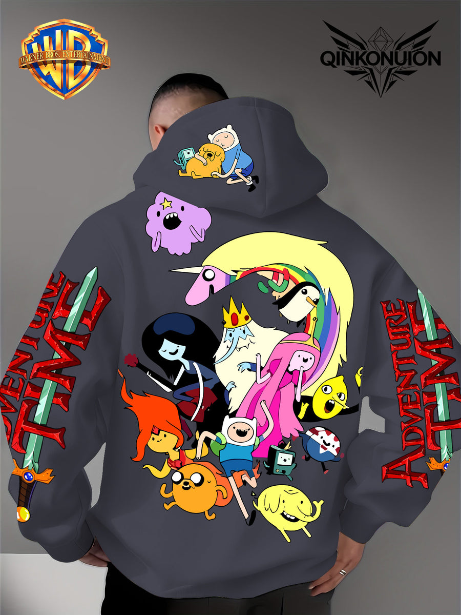 Warner Official Men's Hooded Sweatshirt, Adventure Treasure Colorful All Party Carnival Gathering Print Design, Machine Washable, Warm and Casual for Autumn and Winter, Daily Drawstring Hooded Sweatshirt, Multifunctional Sports and Leisure Loose Fit - Dark Gray