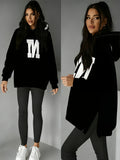 Fashion Women'S Hooded Sweatshirt, Side Slit Design, Suitable for Autumn And Winter, Perfect for Casual Wear, Eye-Catching Bold Letter Print, Loose Mid-Length Fit, Side Slit Detail Enhances Design, Ideal for Daily Commute And Shopping - Mixed colors