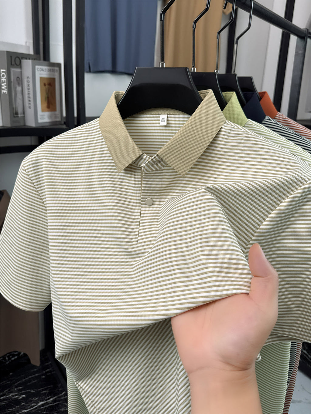 Men's Short-Sleeve Lapel Polo Shirt - Breathable Summer Business Casual T-Shirt with Striped Collar, Half-Sleeve Suitable for Office, & Semi-Formal Wear - Tongsen Store 1 (Regular Fit) - Khaki