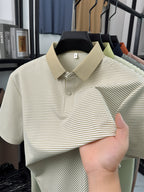 Men's Short-Sleeve Lapel Polo Shirt - Breathable Summer Business Casual T-Shirt with Striped Collar, Half-Sleeve Suitable for Office, & Semi-Formal Wear - Tongsen Store 1 (Regular Fit) - Khaki