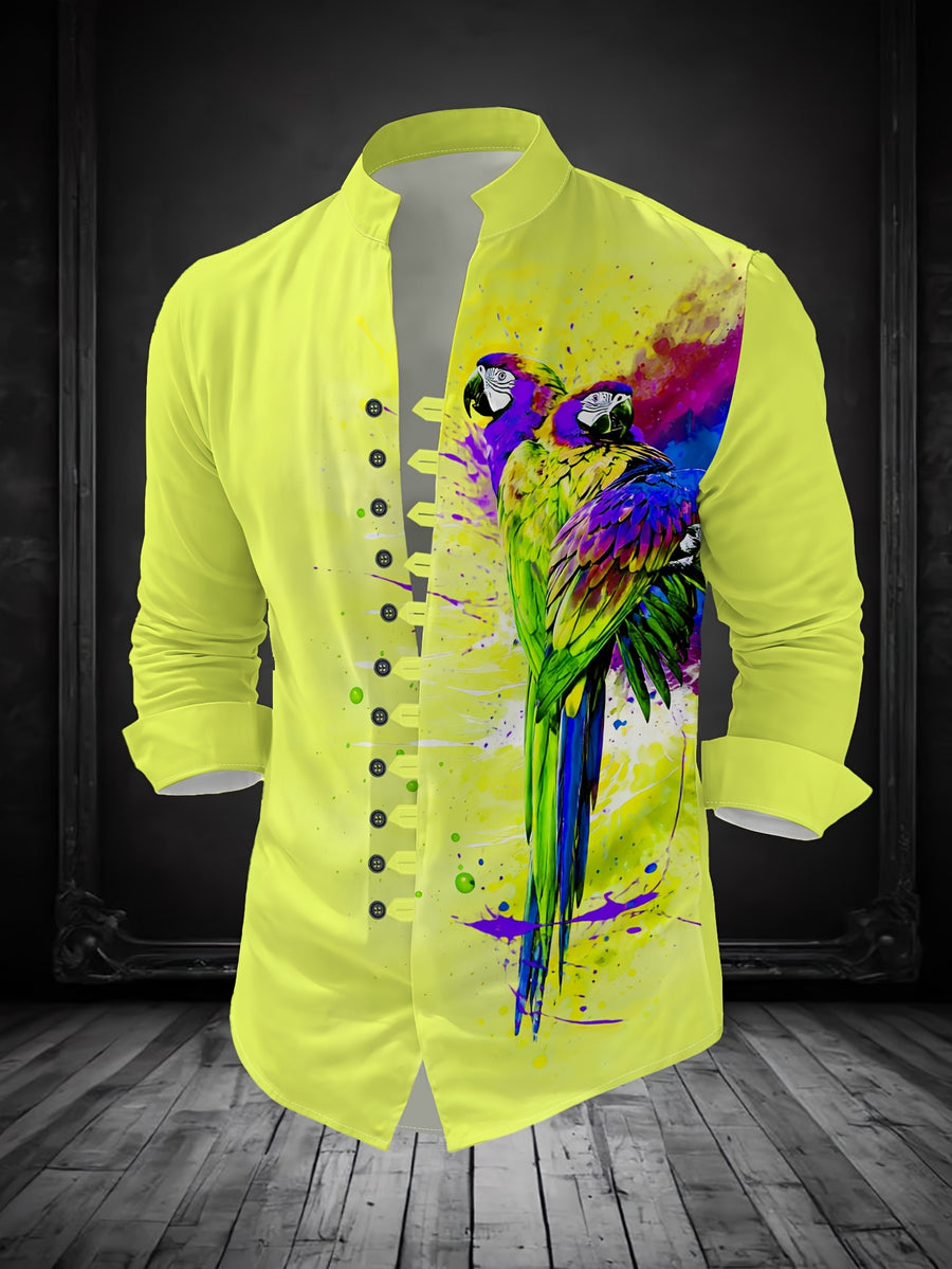 Men'S Fashion Stand Collar Long Sleeve Shirt with 11-Row Buttons Casual Versatile Top - Multicolor 6