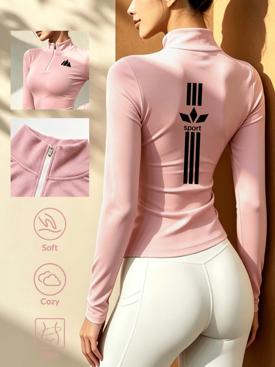 Women'S Soft Zipper Inner Top, Perfect for Cold Autumn And Winter Like Cycling, And Fitness - pink