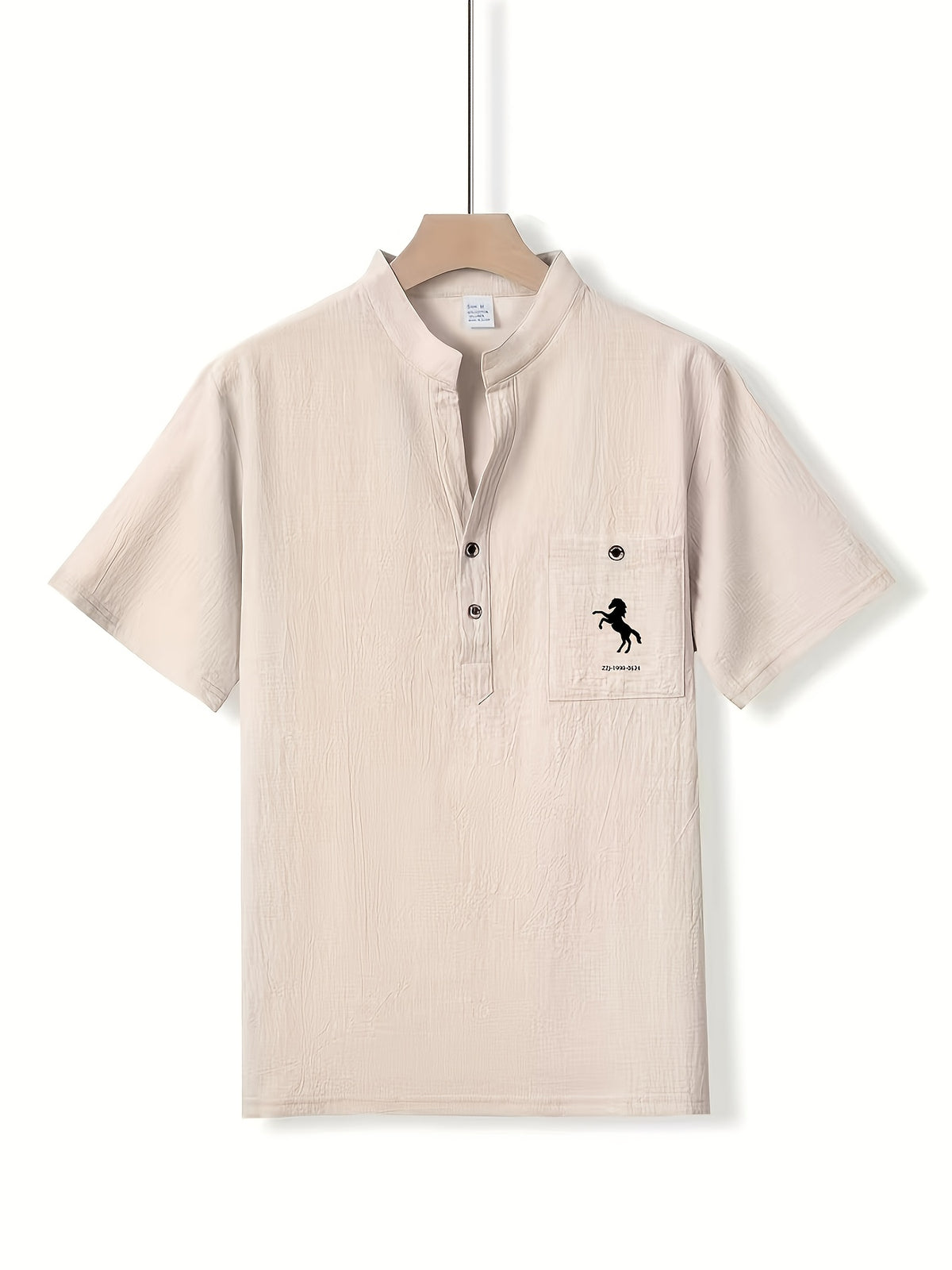 [Shule Shui OBM]New Men's Casual Henley Shirt Suitable for Parties and Dates - Khaki