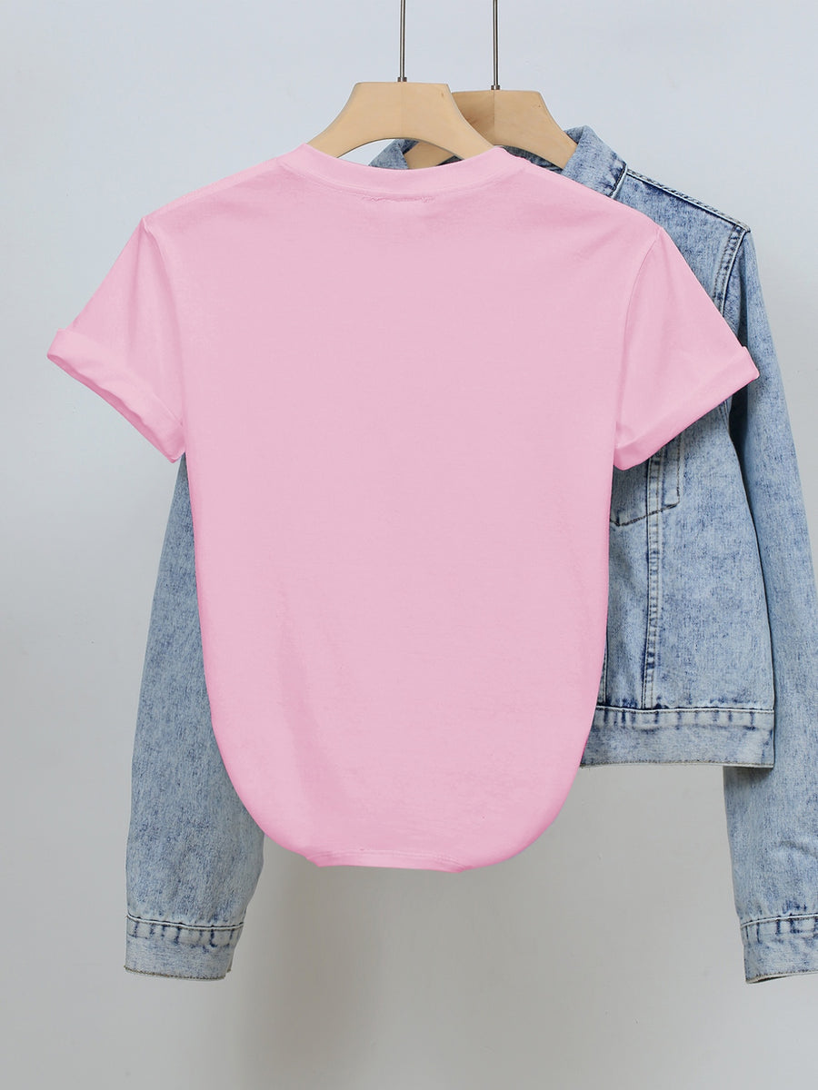 Authorized Women'S Round Neck 100% Short Sleeve T-Shirt, 67 Number Pattern with Hello Kitty My Melody Kuromi Kuromi Cute Print Women'S Elegant Round Neck Short Sleeve T-Shirt, Soft Fabric Spring Summer Versatile Casual Top - pink color