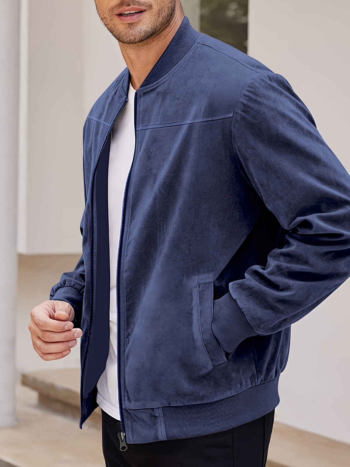 Multi-color Suede Jacket for Spring and Autumn - Navy Color