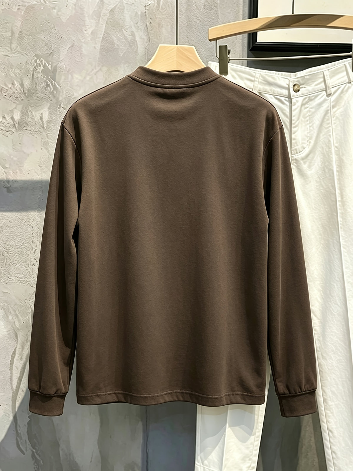 Versatile and Comfortable Men's Spring/Autumn Base Layer Top, Designer Long-Sleeve T-Shirt, Stylish High-Quality Comfortable  Trendy Vintage Top - Coffee Color