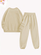 Women'S Casual Fleece-Lined Sweatshirt with a Round Neck And Matching Elastic Sports Pants Featuring a Leopard Print Design, Perfect for Autumn And Winter - Apricot