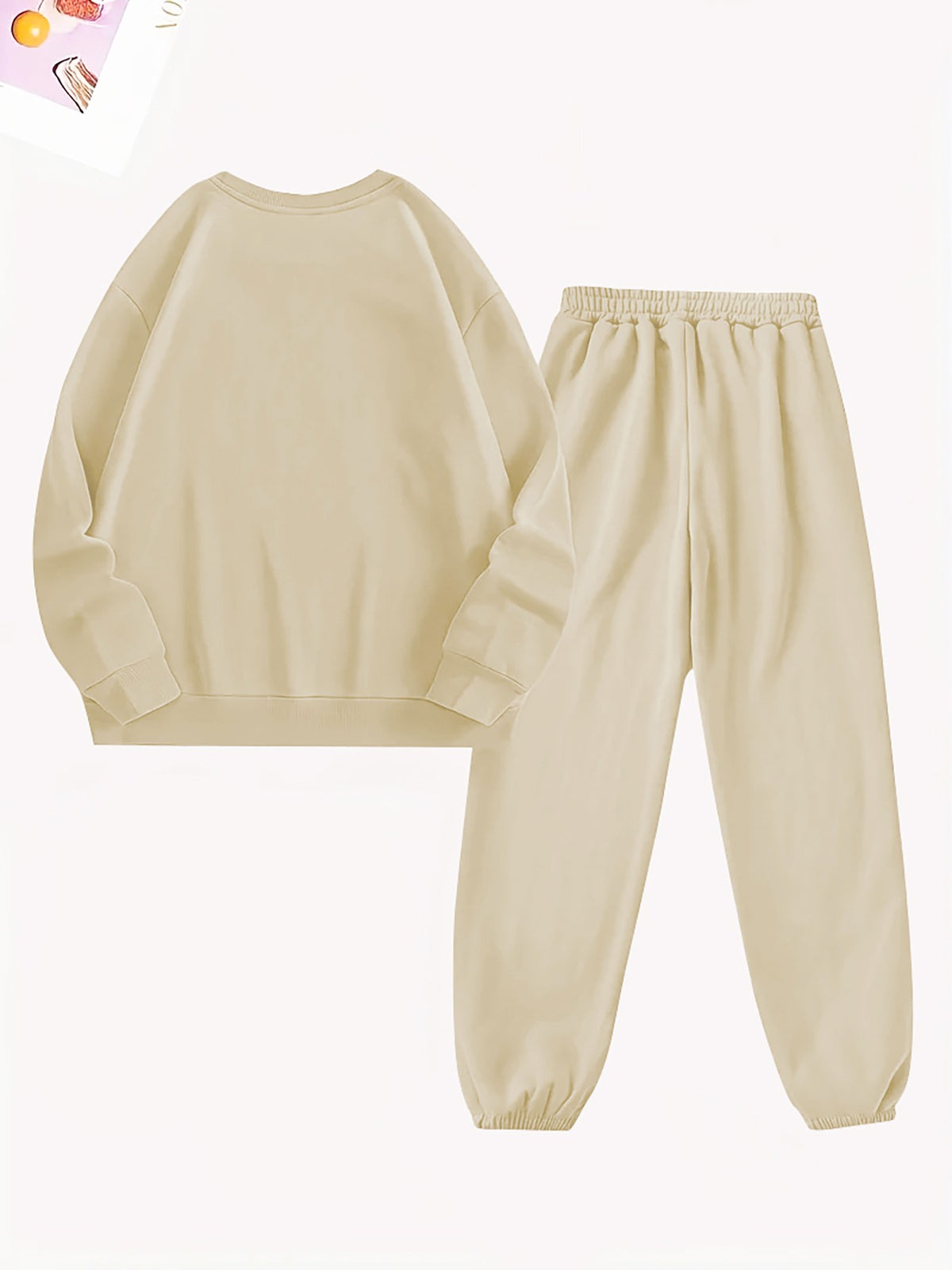 Women'S Casual Fleece-Lined Sweatshirt with a Round Neck And Matching Elastic Sports Pants Featuring a Leopard Print Design, Perfect for Autumn And Winter - Apricot