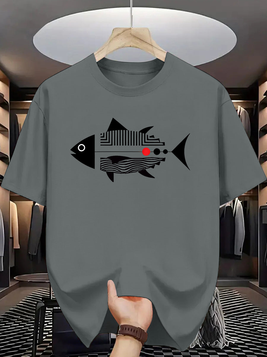 Trendy Printed T-Shirts for Men, Regular Standard Fit Comfortable Short Sleeve Casual Tee, Versatile Everyday Fashion Outfit Top - Slate Grey