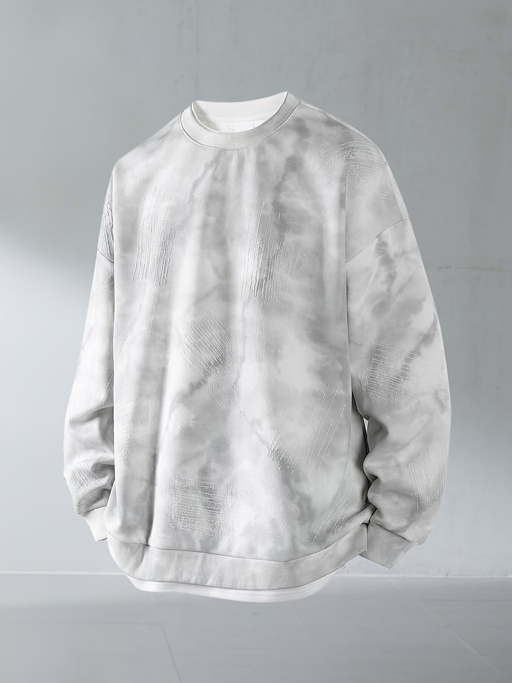 Autumn/Winter Men's Trendy Tie-Dye Sweatshirt, Fashionable Scratch Design Tie-Dye Distressed Long-Sleeve Pullover, 2-in-1 Versatile Long-Sleeve Sweatshirt - White Gray
