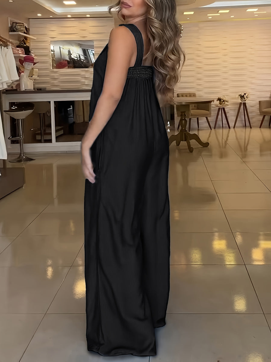 Summer New Casual Versatile Street Style Strappy Jumpsuit for Women - Black