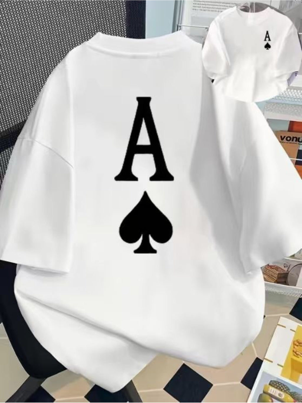 Front And Back Printed Short Sleeve T-Shirt - Ace of Spades, Women'S Spring Summer Trendy Printed Tee, Your Best Choice! - White