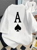 Front And Back Printed Short Sleeve T-Shirt - Ace of Spades, Women'S Spring Summer Trendy Printed Tee, Your Best Choice! - White