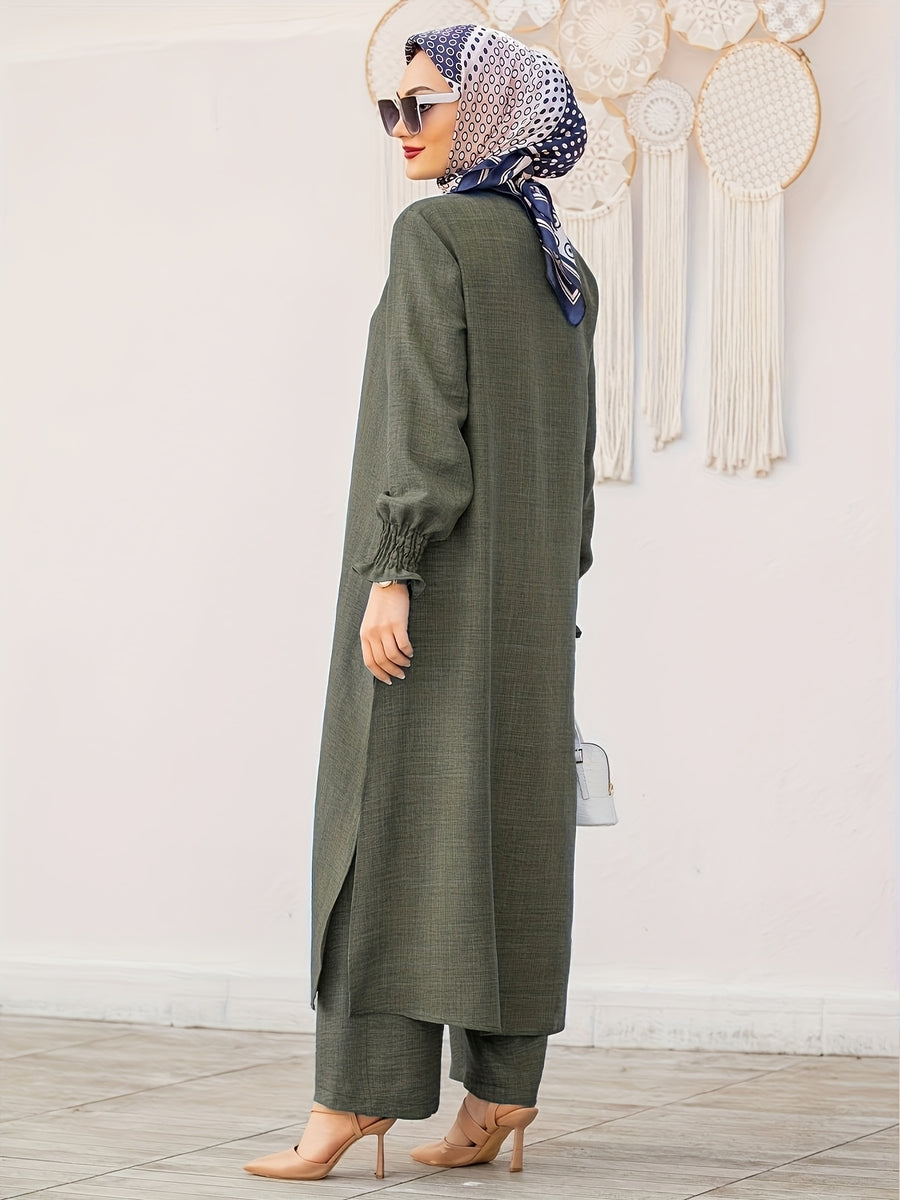 Elegant Pure Muslim Two-Piece Set for Ramadan in The Middle East - Stylish And Comfortable Design, Perfect for Everyday Wear And Home Relaxation (Without a Headscarf) - Graphite Color
