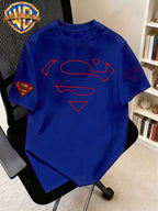 Warner Bros Official Superman Logo Print Crew Neck T-Shirt for Men, 100% Pure, Casual, Comfortable, Versatile, Loose Fit, Summer Short Sleeve T-Shirt, Suitable for Outdoor Wear, Gym, Office, and Daily Fashion, A Men's Wardrobe Essential, Unisex - Royal blue color