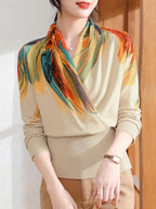 Spring/Autumn Women's Top, Mom Style New Year Spring Fashion Printed Long Sleeve Sweater for Middle-Aged and Elderly Women, Elegant Base Layer Pullover, 2026 New Model, Comfortable and Youthful, Versatile Women's Apparel for Daily Wear, Home, Outings - Off-white