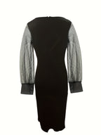 Spring and Summer Women'S Polka Dot Long Sleeve Dress - Black