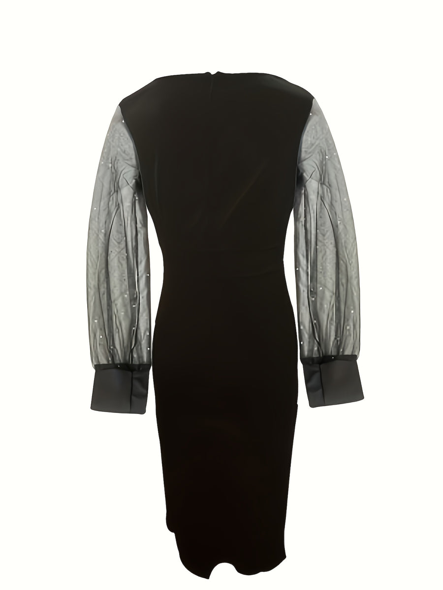 Spring and Summer Women'S Polka Dot Long Sleeve Dress - Black