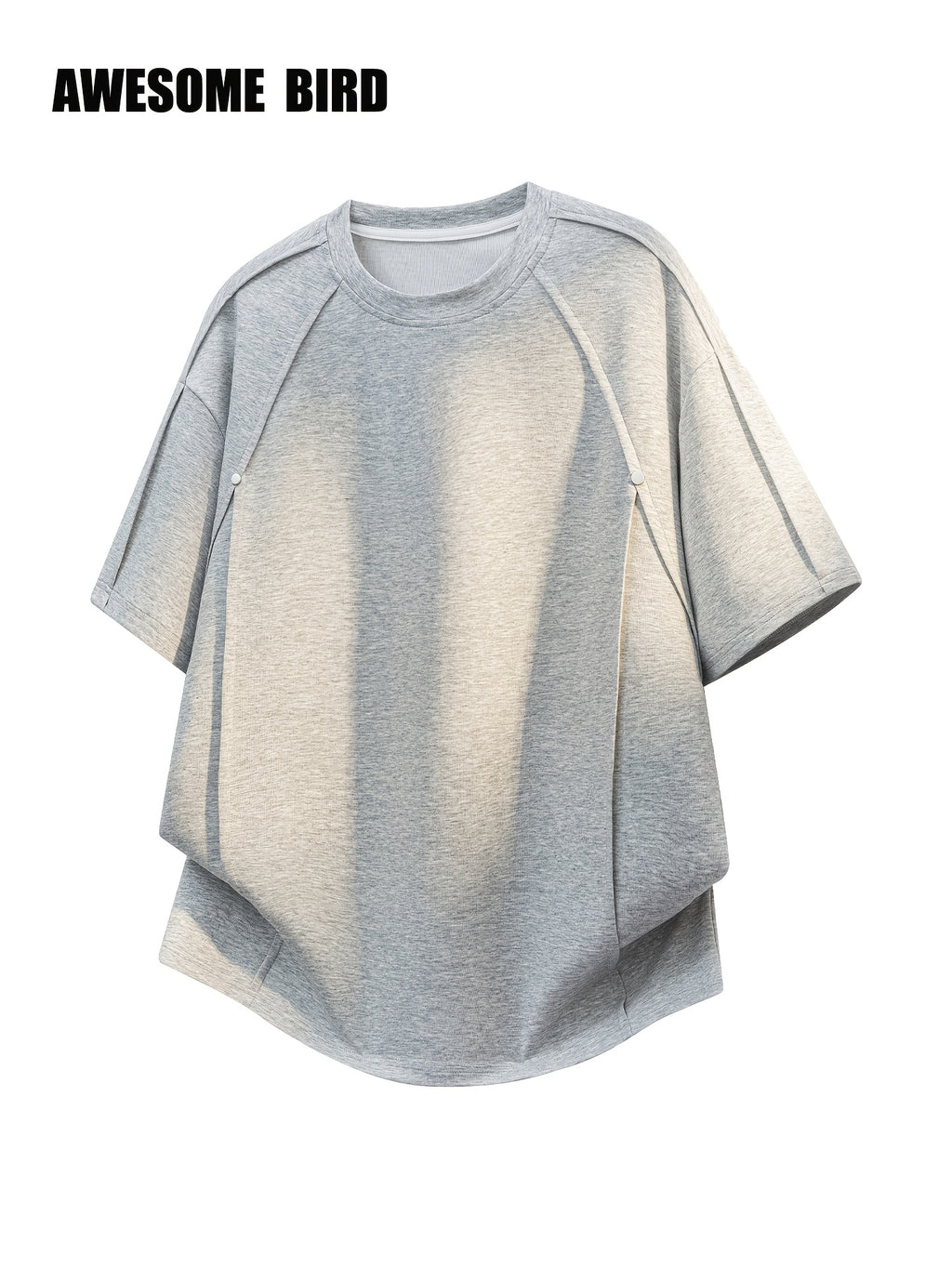 American-style Heavyweight Deconstructed Rivet-Patch Short-Sleeve T-Shirt for Men, Summer Lightweight Fiber Fabric Quick-Dry Loose Fit Tee - Grey