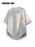 American-style Heavyweight Deconstructed Rivet-Patch Short-Sleeve T-Shirt for Men, Summer Lightweight Fiber Fabric Quick-Dry Loose Fit Tee - Grey