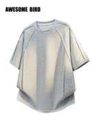American-style Heavyweight Deconstructed Rivet-Patch Short-Sleeve T-Shirt for Men, Summer Lightweight Fiber Fabric Quick-Dry Loose Fit Tee - Grey