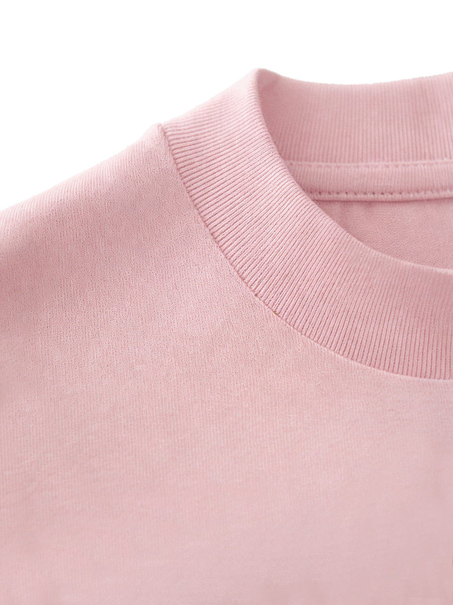 Women'S Fashion Casual Round Neck Long Sleeve T-Shirt, 100% with Lettered Stripe Pattern, Stylish Easy Comfortable Loose Fit - Pink Color