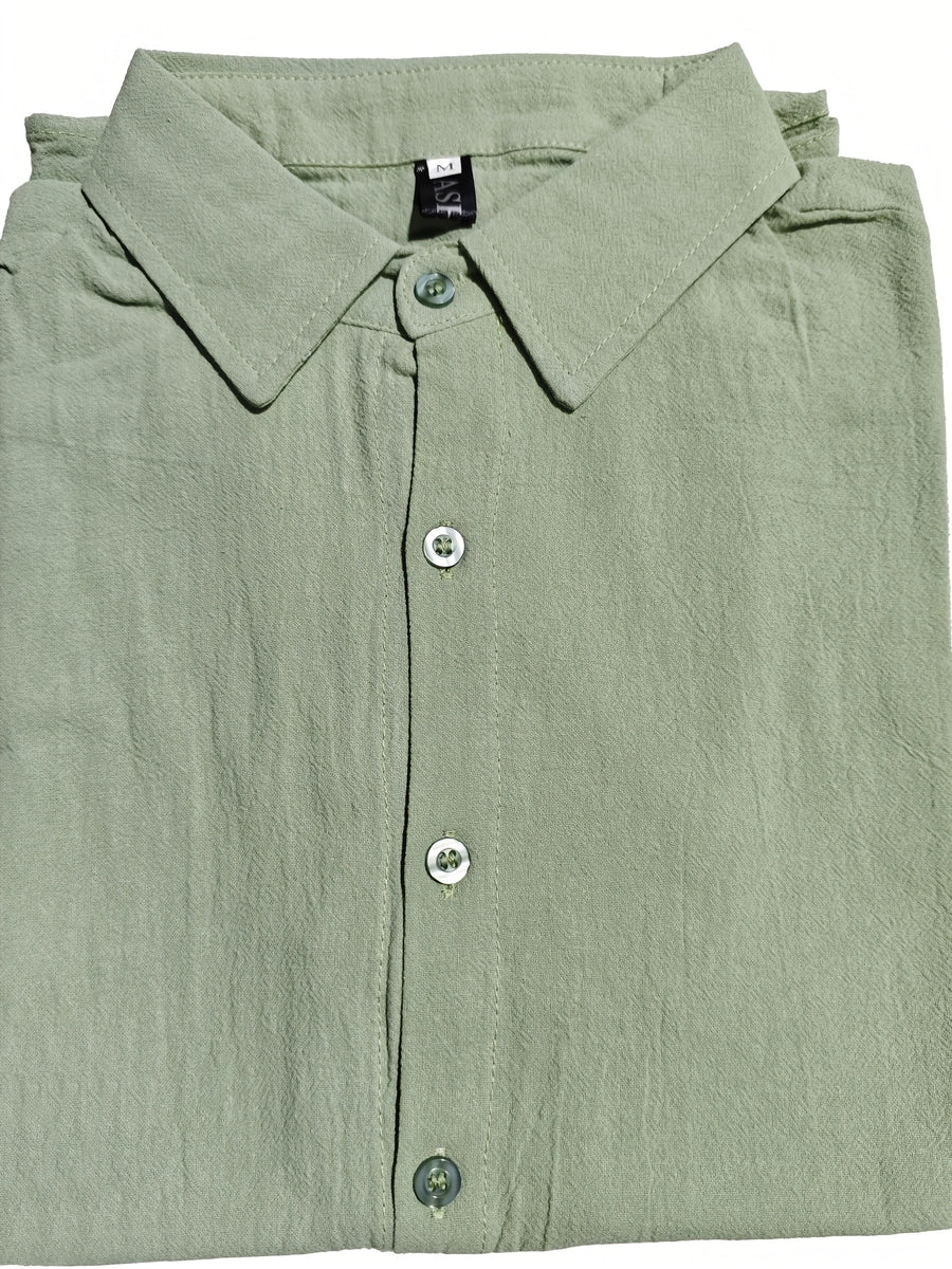 Casual Men's Pure-color Long-sleeved Shirt, a Classic and Versatile Button-up Cardigan, Skin-friendly, Breathable, and of Good Texture. Available in Multiple Colors, It Is the First Choice for Daily Commuting, Shopping, and Going Out. - Olive Green