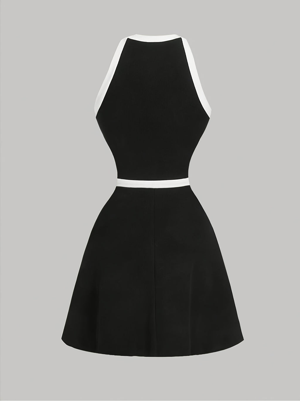 Women'S Elegant Exquisite Round Neck Sleeveless Bowknot Decoration Fake Button Dress Women'S Black And White Color Block A-Line Short-Length Dress Bridesmaid Dress Women'S - Black
