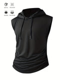 Men's Summer Fitness & Sports Casual Versatile Hooded Tank Top, Men's Casual Comfortable Breathable Hooded Tank Top T-Shirt - Black