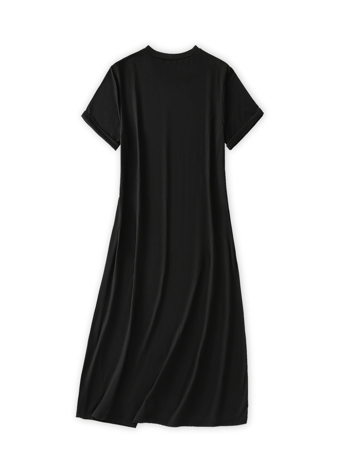 Summer Women's Fashion Dress, Letter Print Casual Dress, Elegant Round Neck Short Sleeve Chic Dress, Graceful Vacation Style, Beach Dress, Suitable for Outdoor and Daily Wear, Women's Clothing - Black