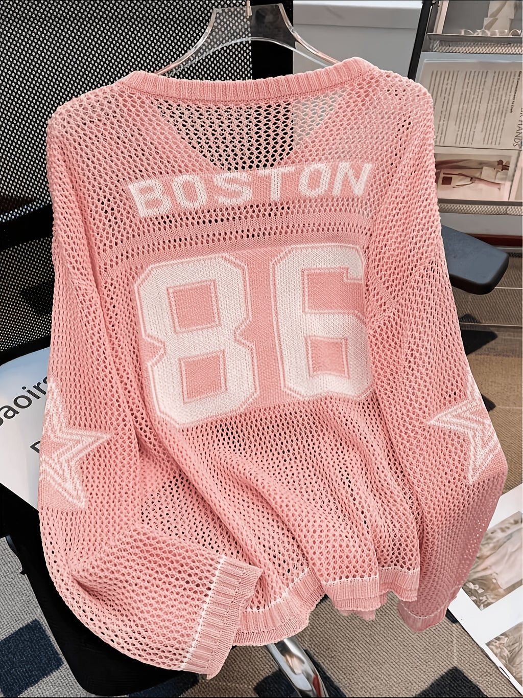 Plus Size - Plus Size - Plus Size Sweater Women'S Oversized Number Print Sweatshirt, Casual Loose Fit Elegant Shirt, Summer Couple Style for Daily Wear, Casual Outing, Beach Vacation - Pink Color