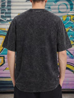 Relaxed Fit Distressed T-Shirt - Made from 100%, Heavyweight Vintage Washed Tee, Unisex Premium Quality Shirt - Black