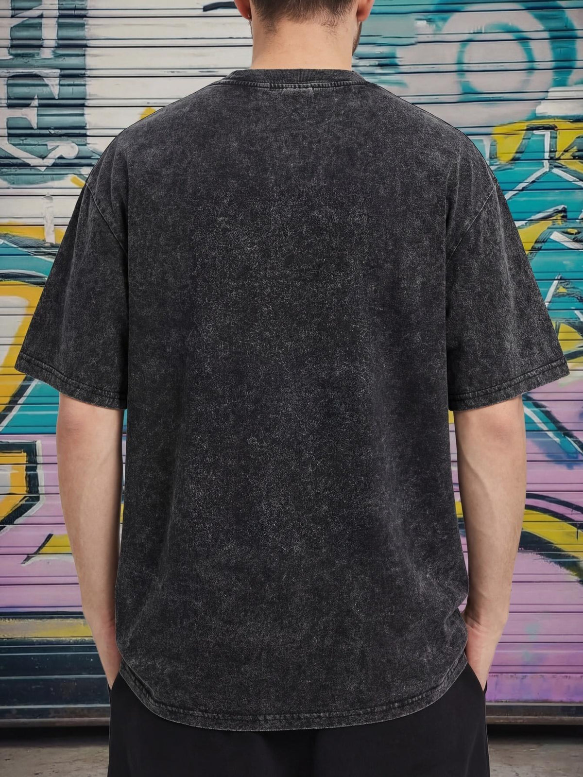Relaxed Fit Distressed T-Shirt - Made from 100%, Heavyweight Vintage Washed Tee, Unisex Premium Quality Shirt - Black