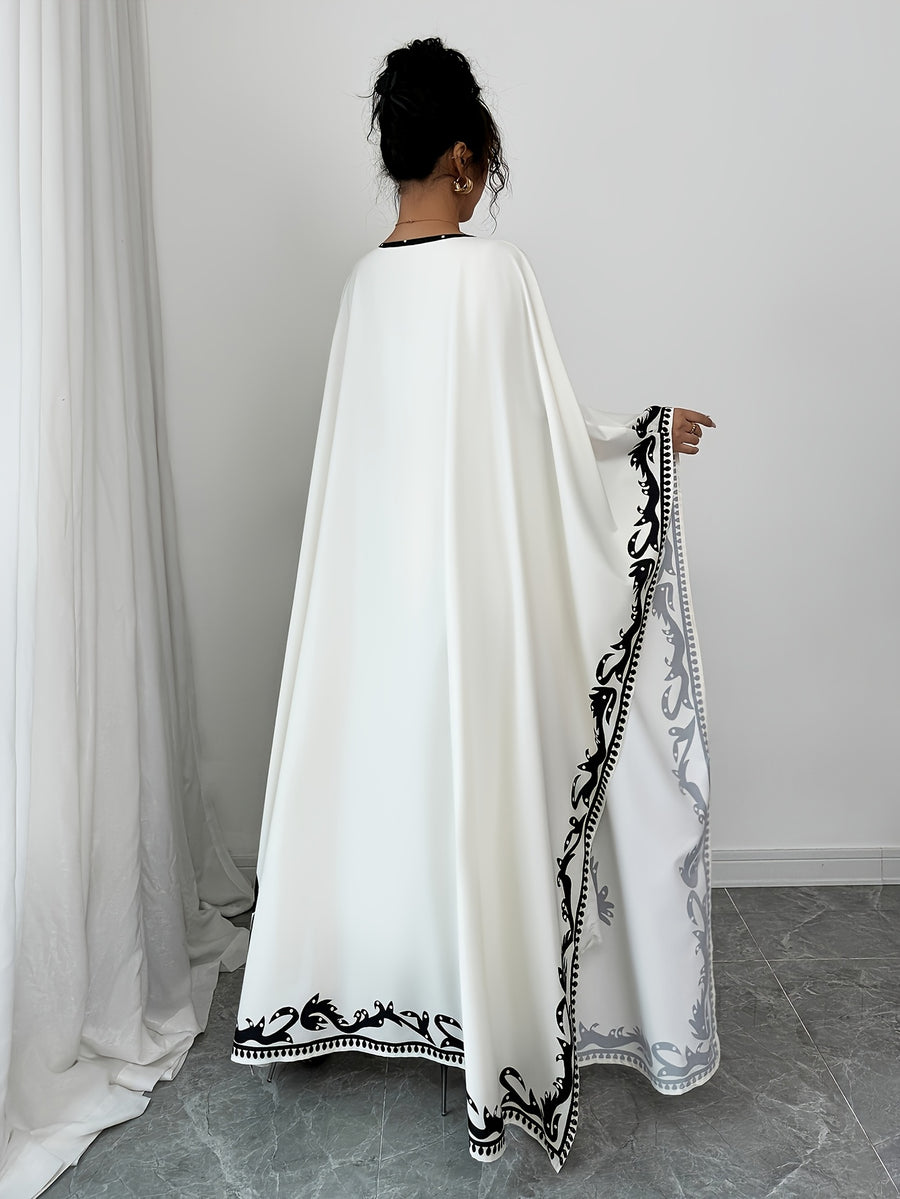 Casual Women's Middle Eastern Ethnic Print Loose Robe - Apricot