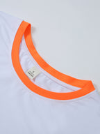 20pcs Women's Colorblock T-Shirt Single Piece, Hand-Drawn Line Art Couple Holding Hands with Heart Print, Colorblock Summer  Sleeve Crew Neck Short Sleeve T-Shirt - Breathable Crew Neck Casual Sport Top, Loose Fit Spring Festival Trendy Apparel - Orange+Light White