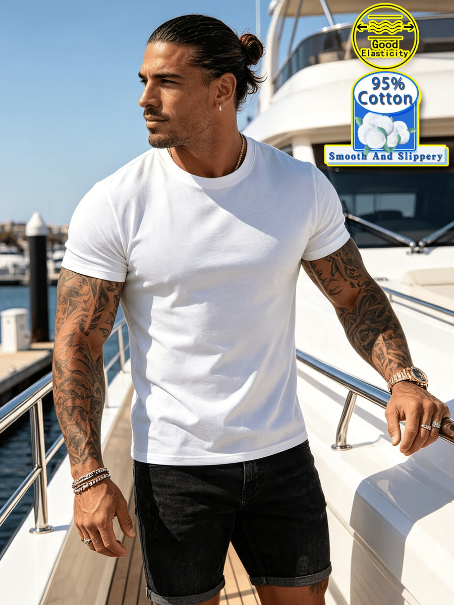 New Spring/Summer Collection: Fashionable Men's Cotton Sport Top, Smooth and Comfortable Cotton, Versatile, Trendy and Minimalist, Easy to Match, Slim-Fit Men's Clothing, Durable - White