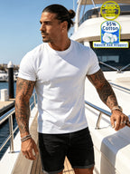 New Spring/Summer Collection: Fashionable Men's Cotton Sport Top, Smooth and Comfortable Cotton, Versatile, Trendy and Minimalist, Easy to Match, Slim-Fit Men's Clothing, Durable - White