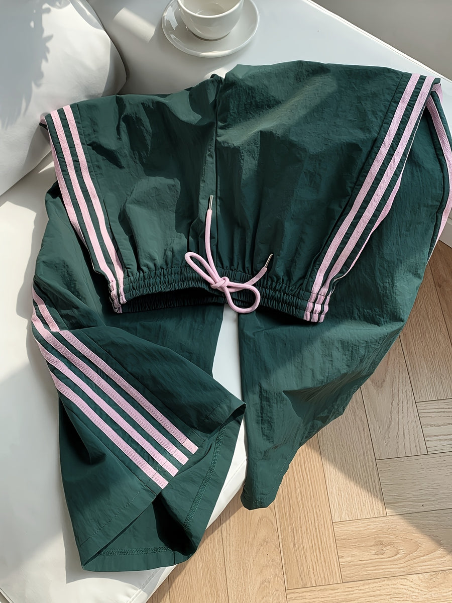 Reading Week Apparel, Back-to- Season, One Pair of 2026 Spring/Summer New Style Casual Sporty Fashionable Comfortable and Beautiful Women's Long Pants with Contrast Color and Drawstring Waist, Suitable as a Holiday Gift for Women's Clothing - Dark Green