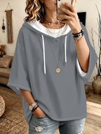 Women's Hooded Top, Dark Gray Loose Drop-Shoulder Sleeves, Hoodie, Women's Fashion Casual Sweatshirt - Dark Gray