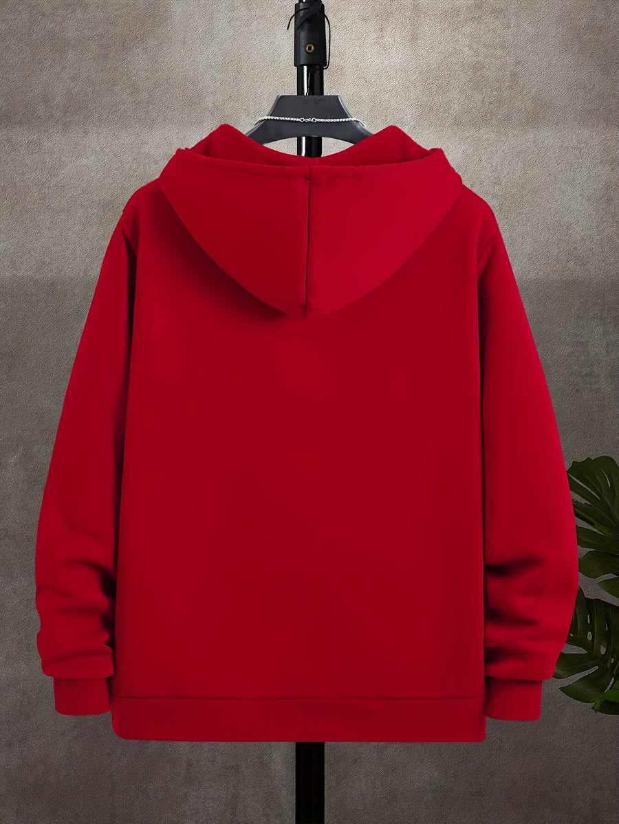Men'S Solid Color Warm Fleece-Lined Zipper Sweatshirt, Global All-Season Factory Made Comfortable High Quality High Fit Rate Casual Men'S Sweatshirt - Red 1