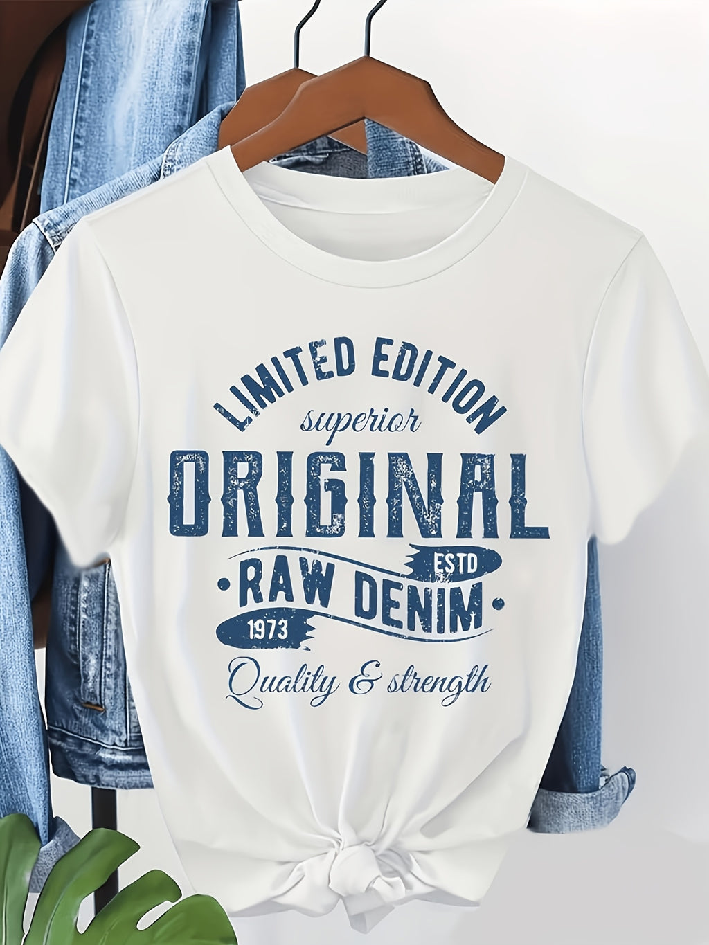 Women'S White T-Shirt with Blue Retro Graphic Prints, Featuring "LIMITED EDITION", "ORIGINAL" And ESTD 1973 Lettering Designs, Made of Fabric, Multiple Specifications Available, Ideal for Daily Casual Wear And Weekend Outings - White