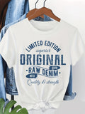 Women'S White T-Shirt with Blue Retro Graphic Prints, Featuring "LIMITED EDITION", "ORIGINAL" And ESTD 1973 Lettering Designs, Made of Fabric, Multiple Specifications Available, Ideal for Daily Casual Wear And Weekend Outings - White