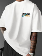 Printed Design, Non-textured, European and American Casual Style Men's Leisure T-shirt with Duck Image, Layered with Street Font Graphics, for Daily Commuting and Casual Wear - Mixed Color 2