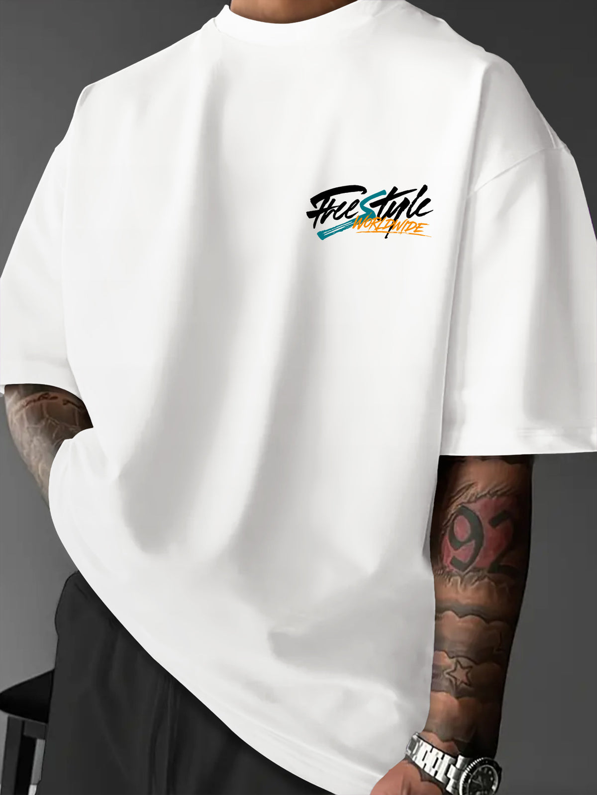 Printed Design, Non-textured, European and American Casual Style Men's Leisure T-shirt with Duck Image, Layered with Street Font Graphics, for Daily Commuting and Casual Wear - Mixed Color 2