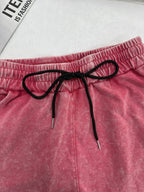 Summer Trendy Fashion Women'S Distressed Washed Shorts "BROOKLYN NEW YORK" Printed American Retro Preppy Style Comfortable for Hot Weather, with Adjustable Drawstring Waist And Pockets, Classic Silhouette, Comfortable Fit, Machine Washable Shorts - Red