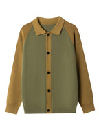 New Spring And Autumn Men'S Knitted Cardigan with a Large Lapel And Buttons, Featuring Trendy Color-Blocking Design, Comfortable And Warm Men'S Sweater Jacket A523 - Khaki