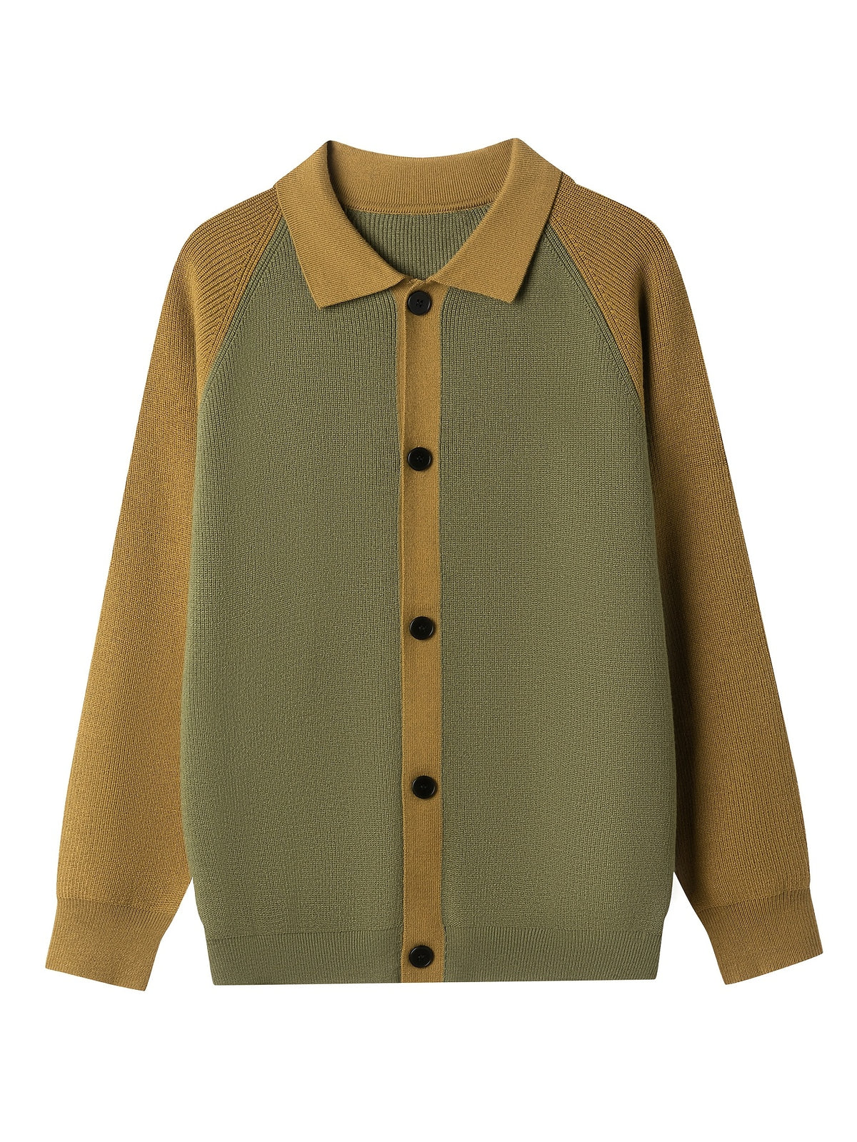 New Spring And Autumn Men'S Knitted Cardigan with a Large Lapel And Buttons, Featuring Trendy Color-Blocking Design, Comfortable And Warm Men'S Sweater Jacket A523 - Khaki