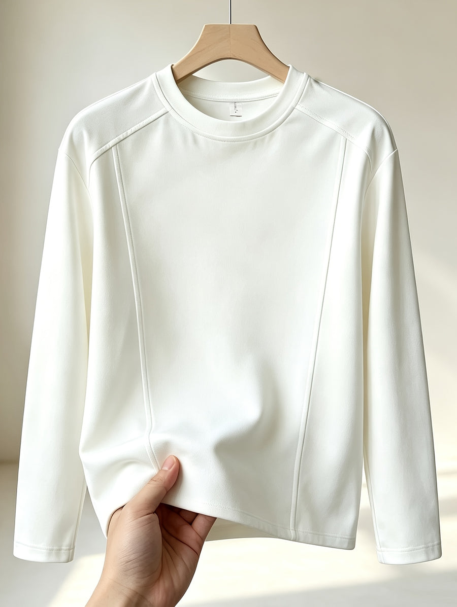 Men'S Casual T-Shirt American Retro Deconstructed Straight Line Patchwork Long Sleeve T-Shirt Men'S Spring Autumn Trendy Brand Easy Regular Shoulder Round Neck Base Layer Top in Stock - White